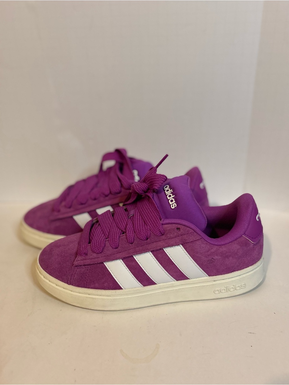 adidas grand court alpha 00s Purple Suede Sneakers with White Stripes